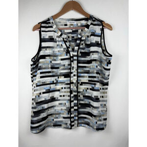 Women's Calvin Klein Sleeveless Blouse White/Black Geometric Print Size L